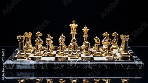 Luxury Gold Chess Set on Black Marble Board