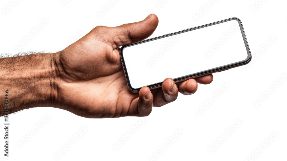 A hand holding a cell phone with a white background. on transparent background png A hand holding a cell phone with a white background. on transparent background png