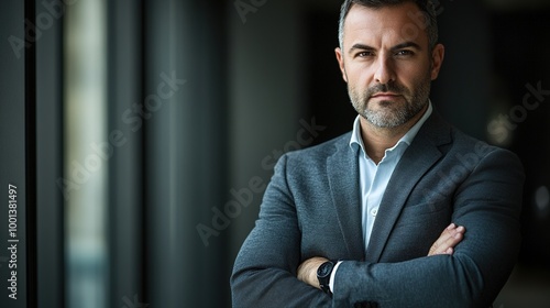 Serious Man with Folded Arms in Professional Setting