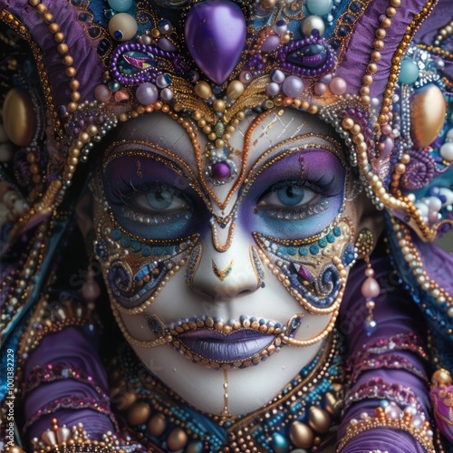 Colorful Mardi Gras Event Flyer with Festive Decorations and Masked Revelers