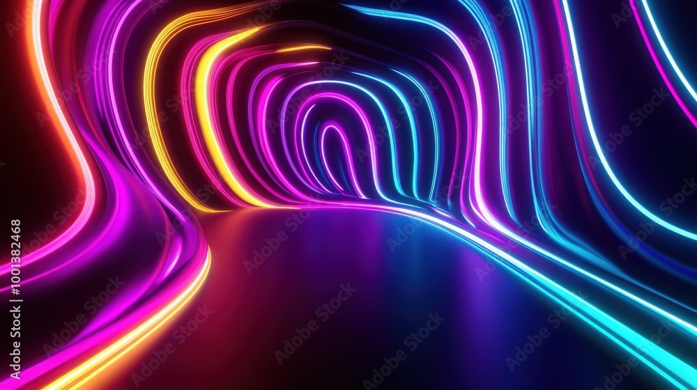 Bright and colorful 3D abstract background with a spectrum of neon rays and glowing lines, creating a lively and energetic scene Bright and colorful 3D abstract background with a spectrum of neon rays and glowing lines, creating a lively and energetic scene