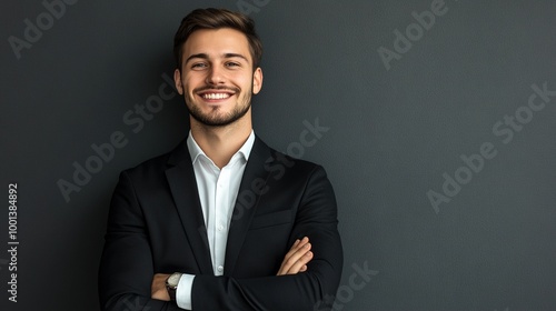 Confident Young Businessman Smiling with Arms Crossed