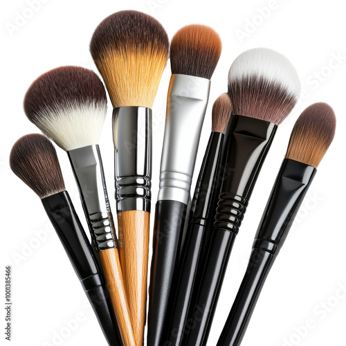 A collection of makeup brushes, including a large brush and a small brush. on transparent background png
