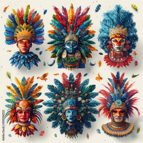 Brazilian Carnival Festive Poster Set with Traditional Music & Costume Vectors - Colorful Isolated Illustrations photo