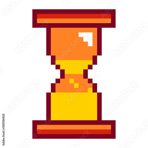 Golden Sandglass, Pixel Art Icon, Isolated