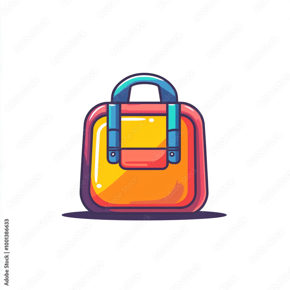 A simple flat cartoon icon of backpack, colorful and bold outline style. A simple flat cartoon icon of backpack, colorful and bold outline style.
