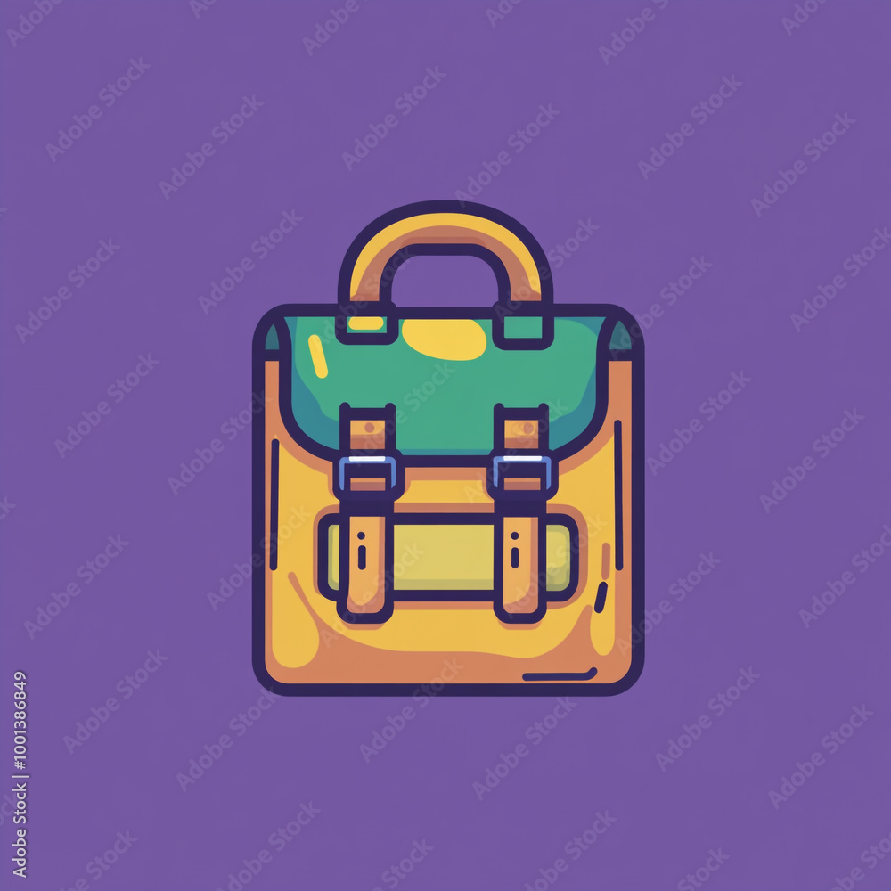 A simple flat cartoon icon of backpack, colorful and bold outline style. A simple flat cartoon icon of backpack, colorful and bold outline style.