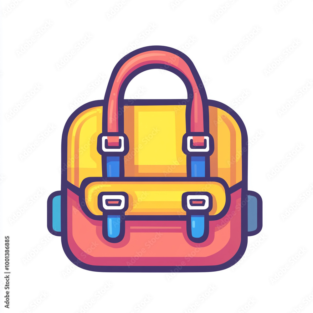 A simple flat cartoon icon of backpack, colorful and bold outline style. A simple flat cartoon icon of backpack, colorful and bold outline style.