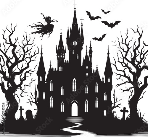 Ancient Haunted Castle silhouette vector illustration isolated on a white background