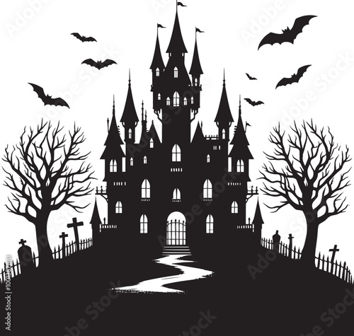 Ancient Haunted Castle silhouette vector illustration isolated on a white background