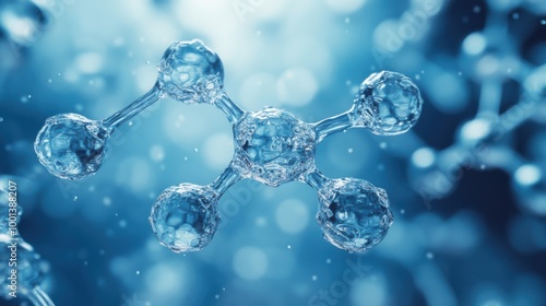 Water (H2O) Molecular structure in blue background, scientific concept. Power of water theme.