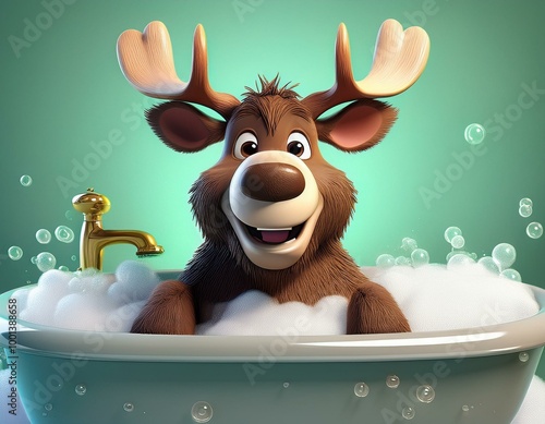 Cute Cartoon Moose Taking a...