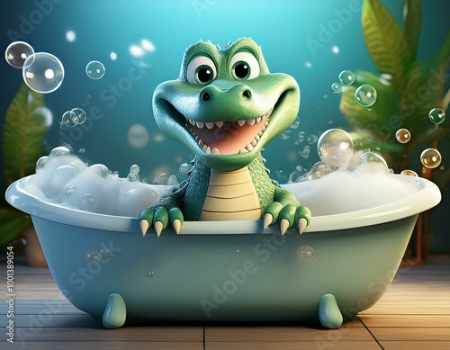 Cute Cartoon Aligator Takin...