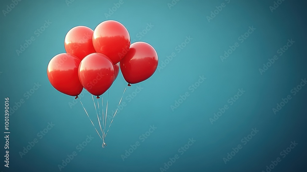 A cluster of red balloons floats against a light blue gradient background, their bright color contrasting with the soft hues of the sky. A cluster of red balloons floats against a light blue gradient background, their bright color contrasting with the soft hues of the sky.