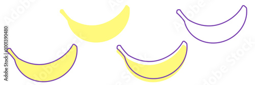 Web Fruit banana. Icon, symbol. Line art Fruit set