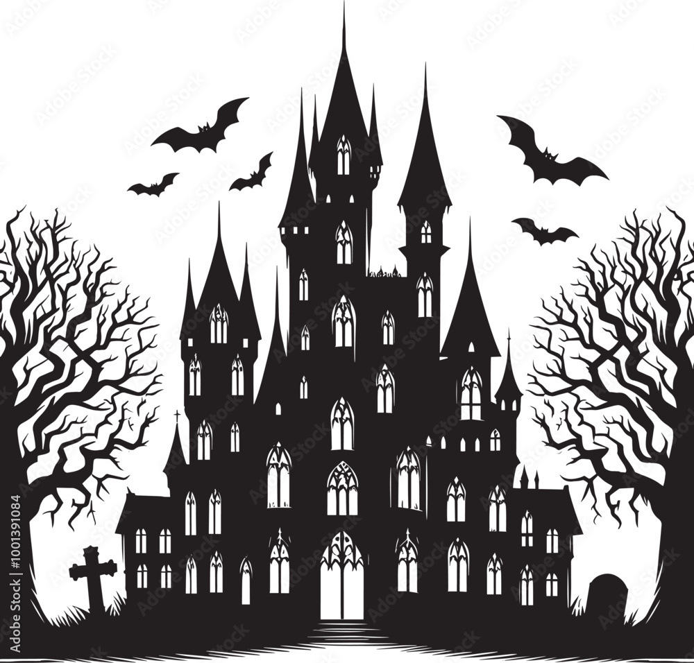Ancient Haunted Castle silhouette vector illustration isolated on a white background Ancient Haunted Castle silhouette vector illustration isolated on a white background