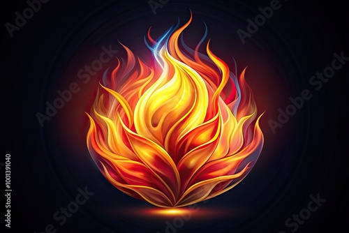 A vibrant, abstract flame design serves as a bold, modern logo emblem, set against a dark background, evoking passion, energy, and creative intensity. photo