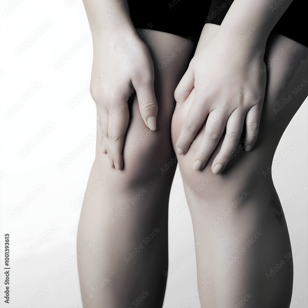 A monochrome image featuring a person holding their knees, conveying a sense of discomfort or contemplation. A monochrome image featuring a person holding their knees, conveying a sense of discomfort or contemplation.
