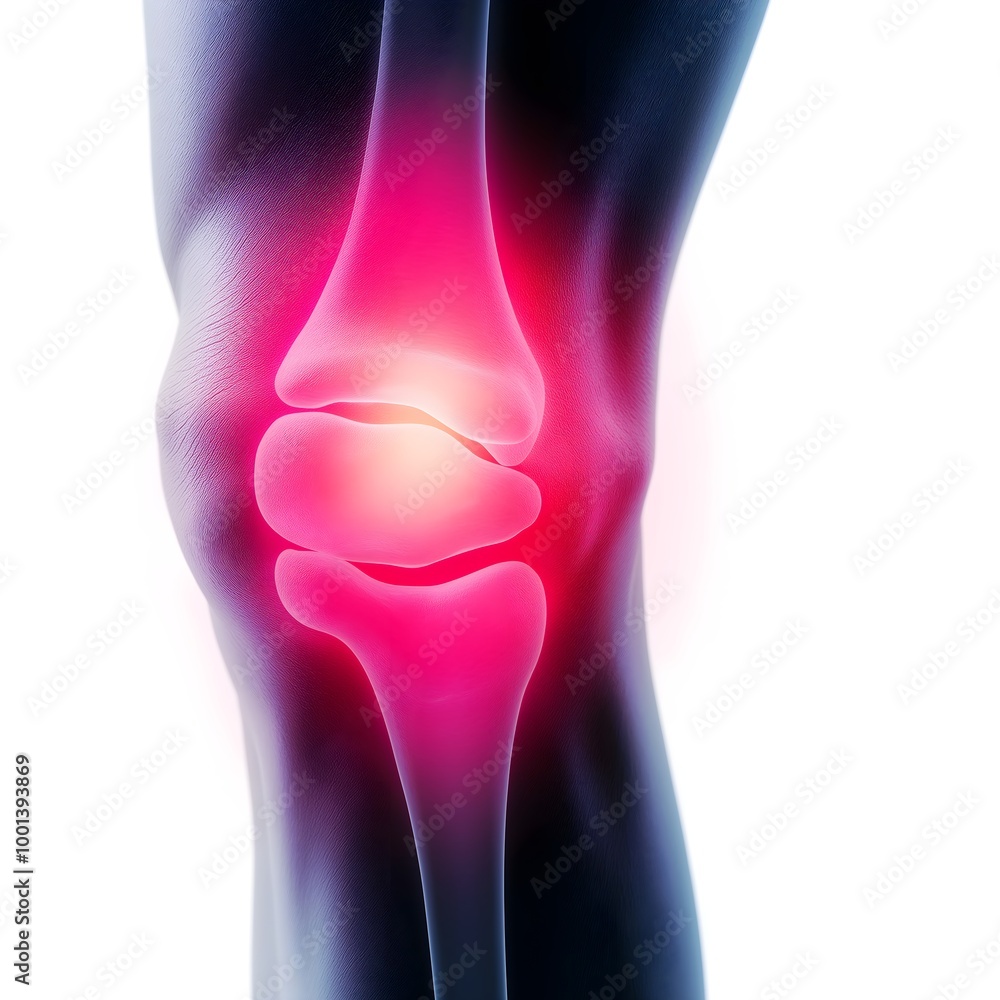 This image depicts a knee joint with a glowing red area, symbolizing pain or inflammation, commonly associated with conditions like arthritis. This image depicts a knee joint with a glowing red area, symbolizing pain or inflammation, commonly associated with conditions like arthritis.