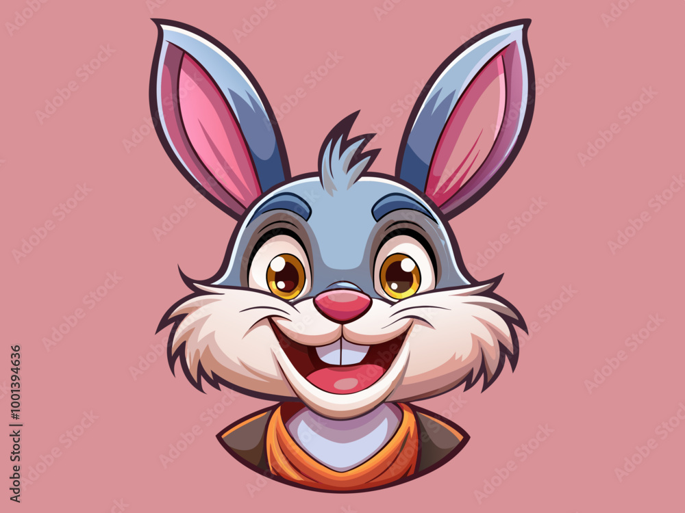 Fototapeta premium A grinning bunny with big ears placed on a solid pastel pink background to enhance its sweet look