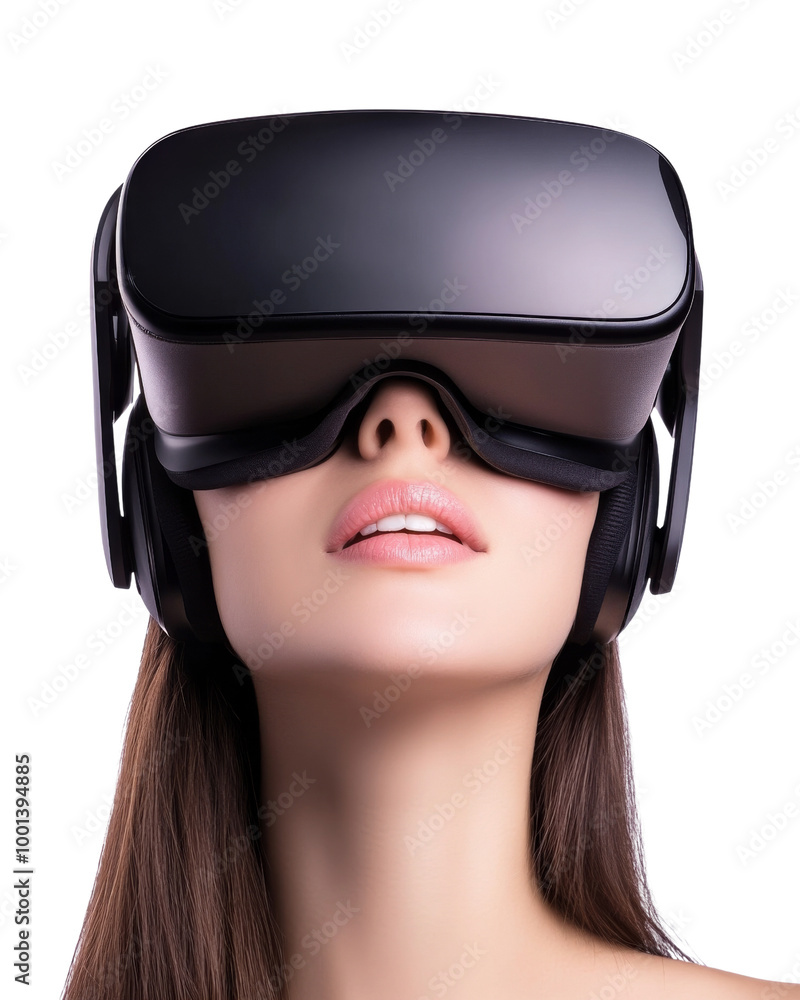 A woman wearing a virtual reality headset. on transparent background png A woman wearing a virtual reality headset. on transparent background png