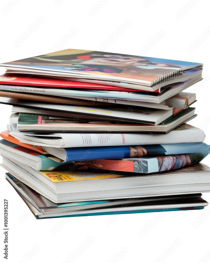 A stack of magazines with a blue magazine on the bottom. on transparent background png A stack of magazines with a blue magazine on the bottom. on transparent background png