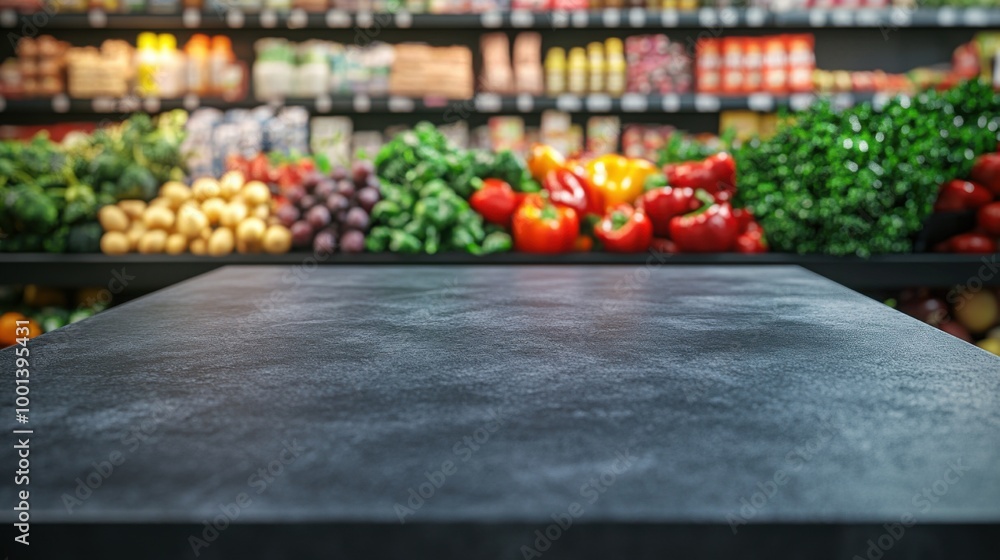 Fresh produce display with variety of colorful vegetables. Tabletop in supermarket. Fresh produce display with variety of colorful vegetables. Tabletop in supermarket.
