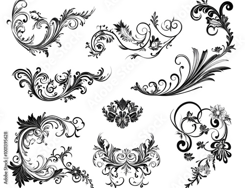  Elegant Floral Swirl Design Elements Set