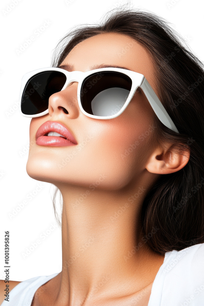 A woman wearing sunglasses with a white shirt. on transparent background png A woman wearing sunglasses with a white shirt. on transparent background png