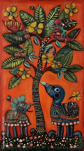 Wallpaper Mural Tanzania Painting, Tingatinga, Abstract Image, Texture, Background for, Wallpaper, Cover and Screen of Smartphone, PC, Laptop, 9:16 and 16:9 Format Torontodigital.ca