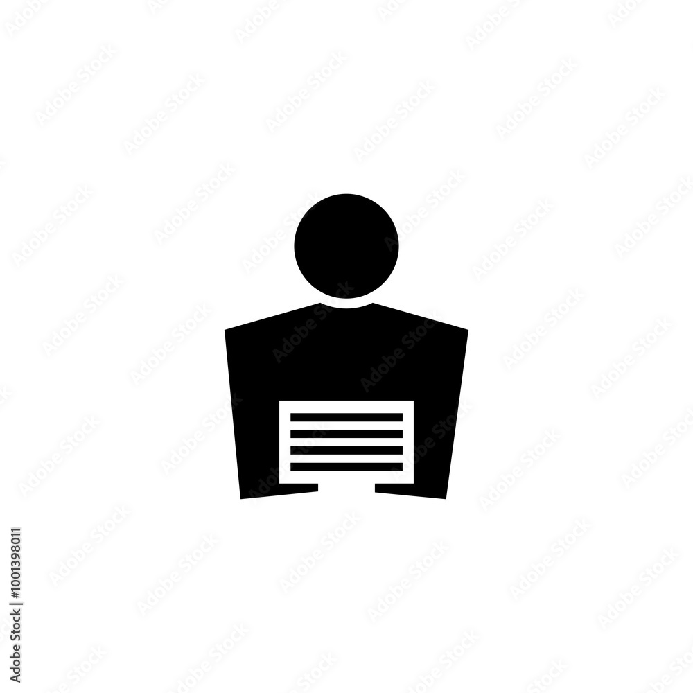 A simple icon depicting a person holding a document. A simple icon depicting a person holding a document.
