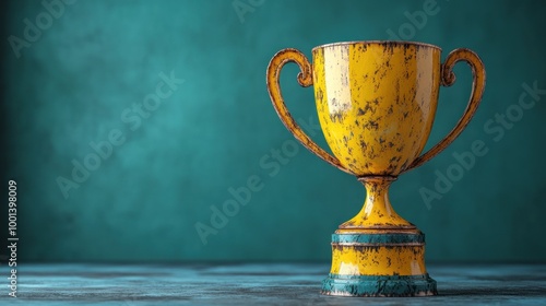 Golden Trophy on Teal Background photo