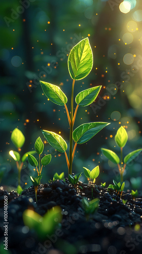 vertical aligned portrait illustration of natural small plant sprouts with green leaves  photo