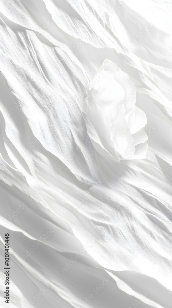 Fototapeta premium A textured white silk fabric backdrop featuring crumpled and wrinkled patterns with a rough, old, and grunge appearance