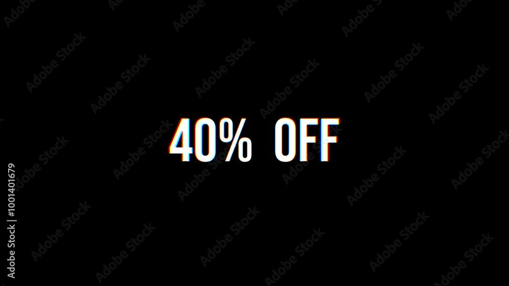 40% OFF text animation glitch effect, discount concept. Suitable for promotion, seamless looping video 40% OFF text animation glitch effect, discount concept. Suitable for promotion, seamless looping video