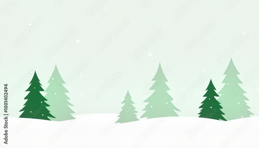 Stylized winter landscape with evergreen trees and falling snowflakes on a soft background with copy space Stylized winter landscape with evergreen trees and falling snowflakes on a soft background with copy space