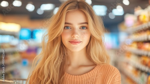 Young Woman Shopping at Supermarket