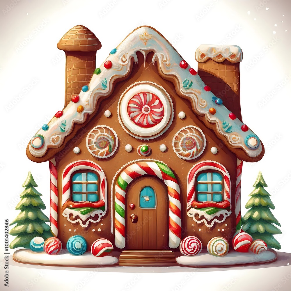 A charming gingerbread house adorned with icing details, candies, and trees creates a whimsical holiday atmosphere for festive cheer and delight. Generative AI A charming gingerbread house adorned with icing details, candies, and trees creates a whimsical holiday atmosphere for festive cheer and delight. Generative AI