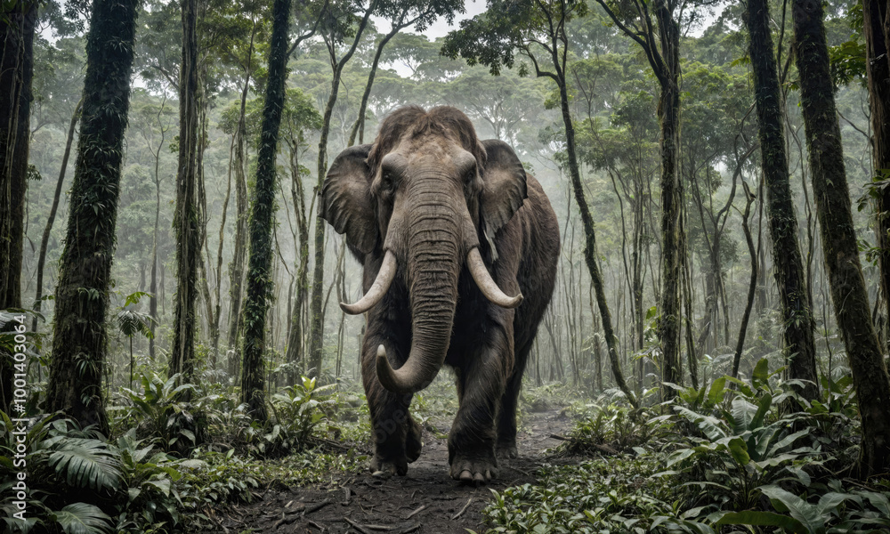 Fototapeta premium A large elephant is walking through a forest