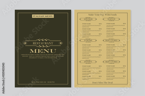 Restaurant menu design and label vector brochure template