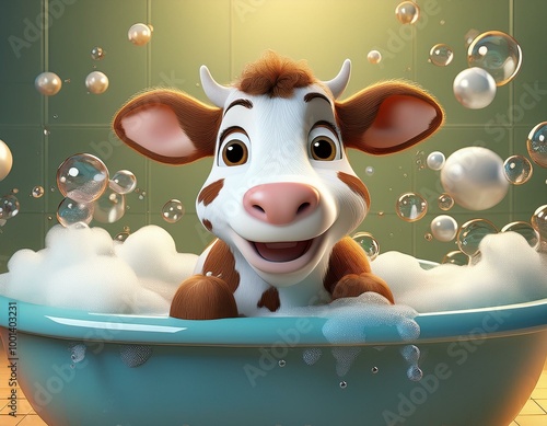 Cute Cartoon Cow Taking a B...