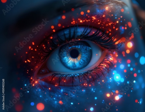 Abstract Blue Eye With Bokeh Lights