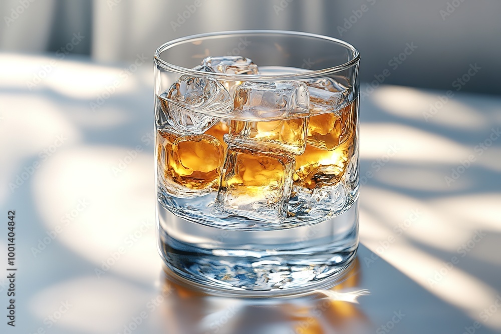 A glass of ice cold water with a splash of alcohol A glass of ice cold water with a splash of alcohol