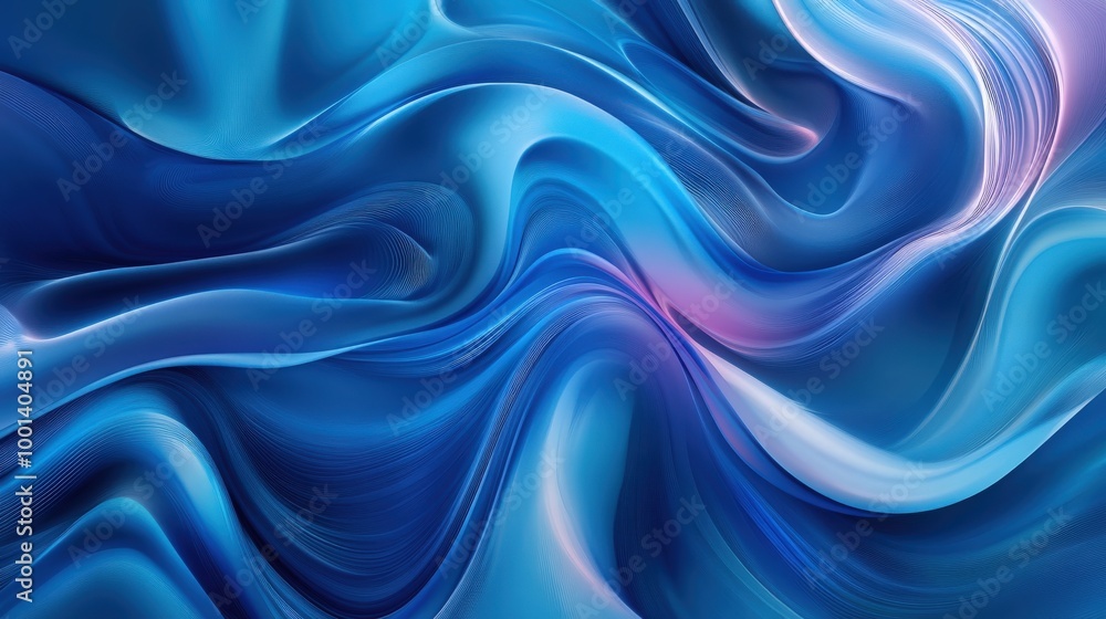 Obraz premium Dynamic abstract blue wave pattern featuring smooth, flowing forms. The gradient of blues creates a harmonious and calming visual effect