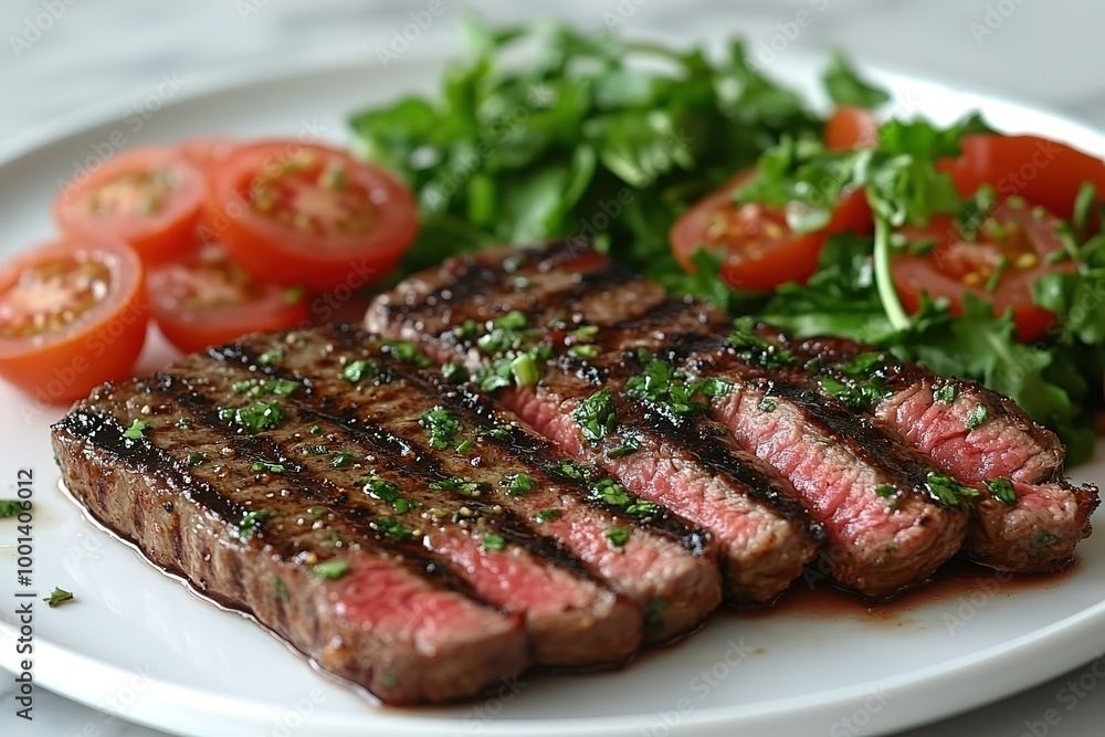 A plate of meat and vegetables, including tomatoes and spinach A plate of meat and vegetables, including tomatoes and spinach
