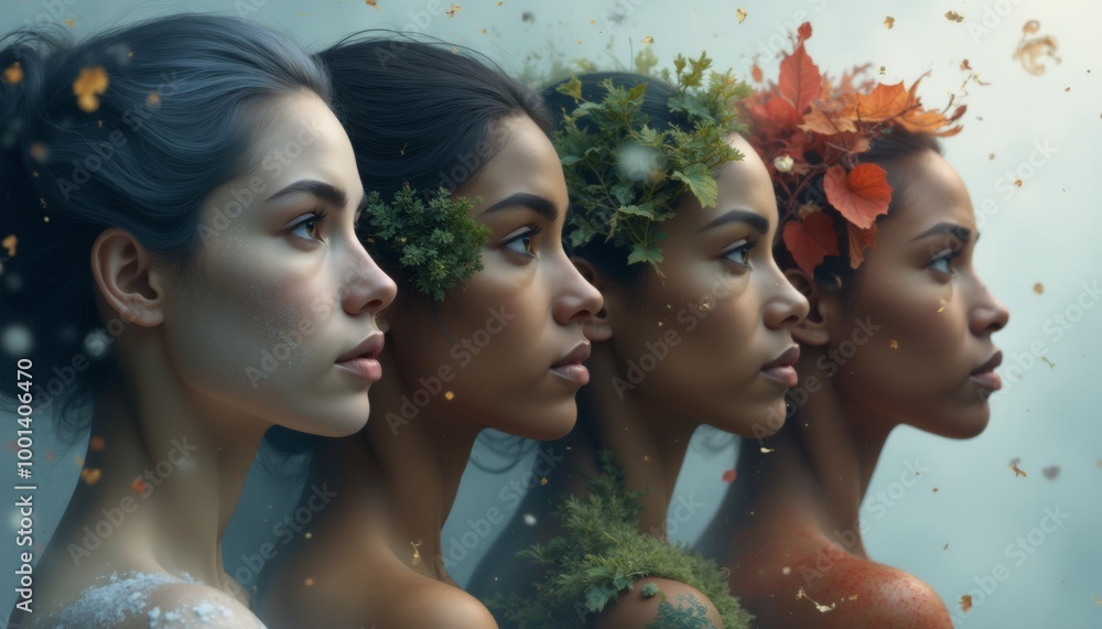 Obraz premium Four Women Representing the Seasons