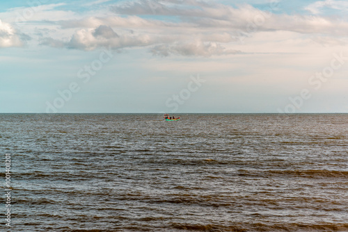 A crab fishing boat on the sea in front of Kep in Cambodia