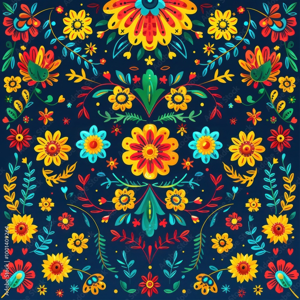 Fiesta Fun: Mexican Party Vector Template Design with Papel Picado, Floral & Geometric Pattern - Traditional Decoration from Mexico Fiesta Fun: Mexican Party Vector Template Design with Papel Picado, Floral & Geometric Pattern - Traditional Decoration from Mexico