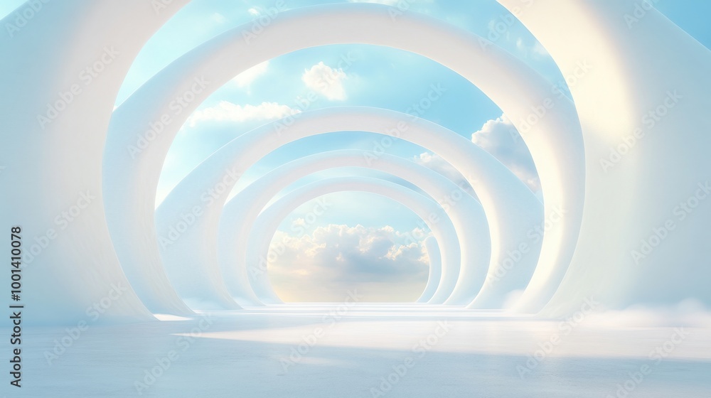 Fototapeta premium A large white archway with a blue sky in the background