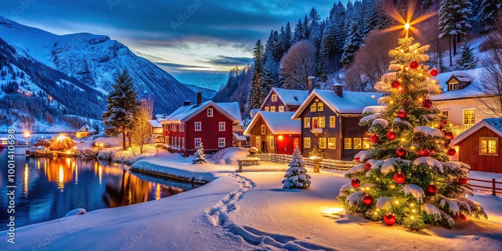 A Scenic Winter Wonderland in Norway Showcasing Christmas Traditions and Festive Decorations